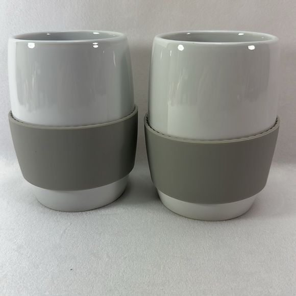 Pampered Chef White Ceramic Mugs with Gray Silicone Grip - Set of 2 - Picture 3 of 5
